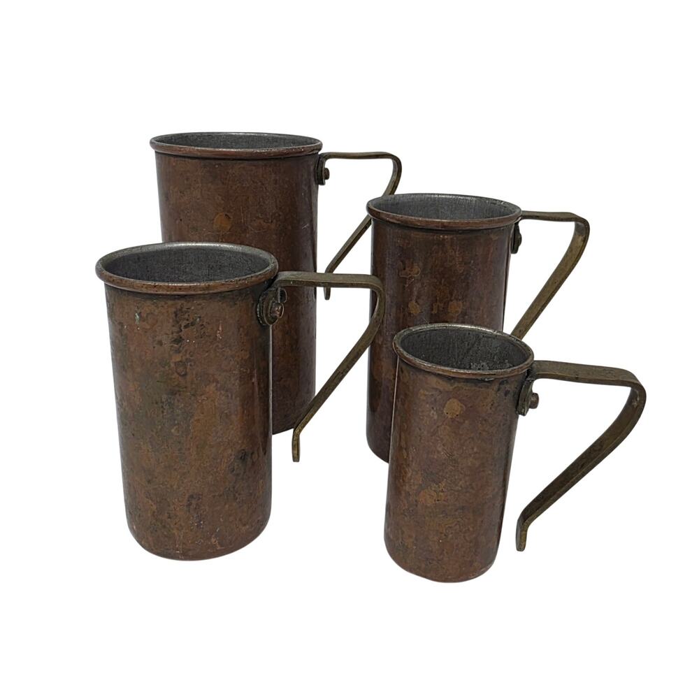 Vintage Copper Measuring Cups Set of 4 Nesting Hand Stamped Farmhouse Decor